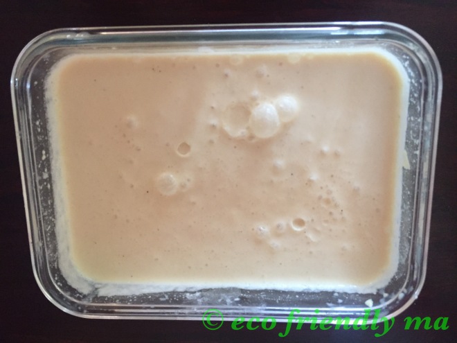 Homemade organic vanilla ice cream to be refrigerated